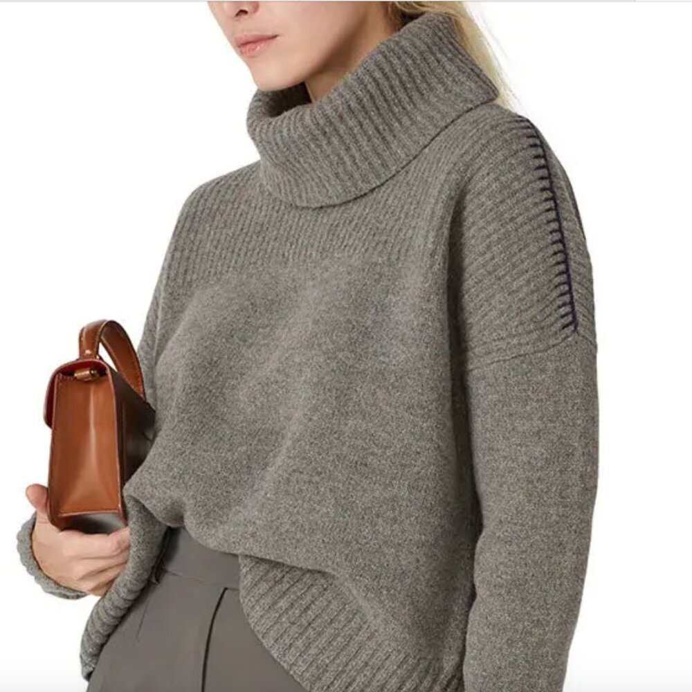 Jason Wu Gray Ribbed Cowlneck Sweater